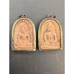 Antique Sterling Silver Clay Thai Buddha His &‎ Hers Phra Somkor Amulets